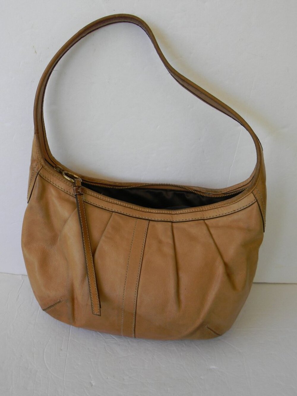 Vintage Coach Ergo Pleated Hobo Bag 12235 Y2K Full Grain Leather Tan Camel - Picture 1 of 11